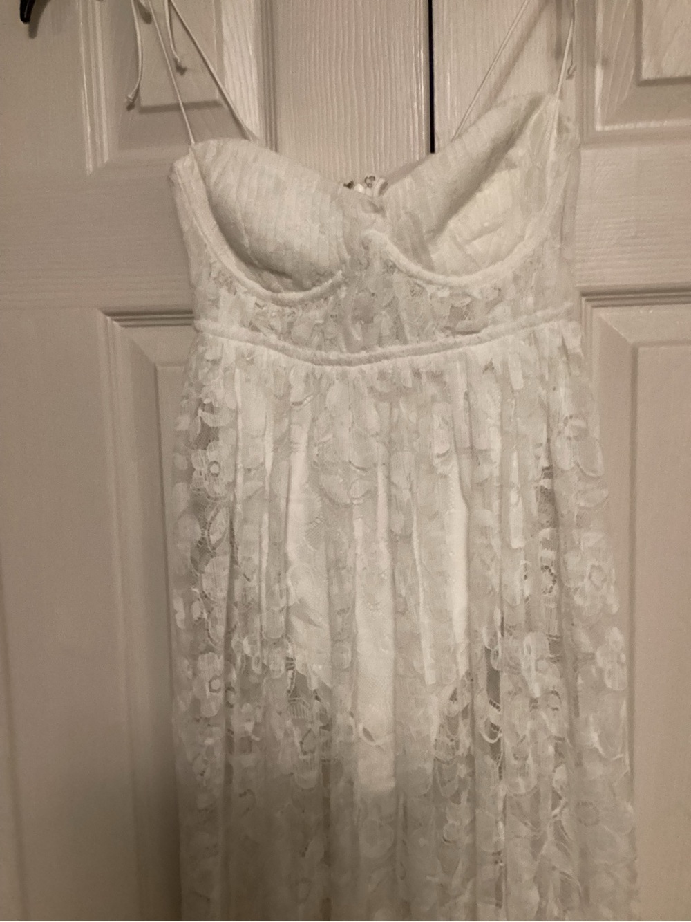For Love & Lemons White Strapless Lace Bustier maxi Dress